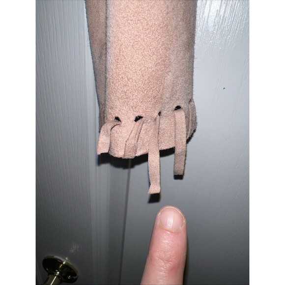 WHITE HOUSE BLACK MARKET WHBM Fringe Leather Suede Jacket Small Light Pink Boho - Picture 4 of 16